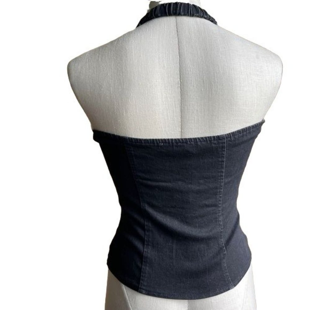 Lydia motorcycle vest Halter Top y2k black denim lace Zip Up Goth Emo Small VTG - Picture 7 of 12